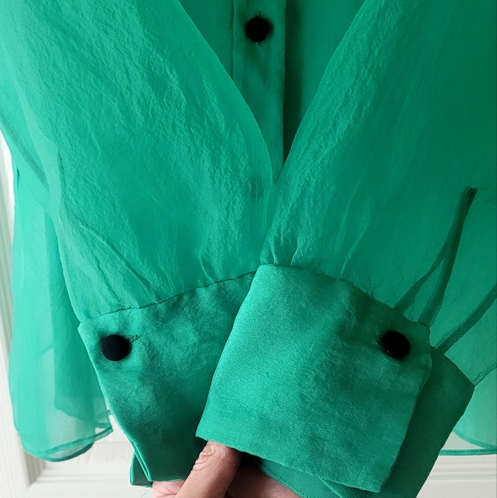 Zara Teal Sheer Blouse with Bow - Picture 4 of 5